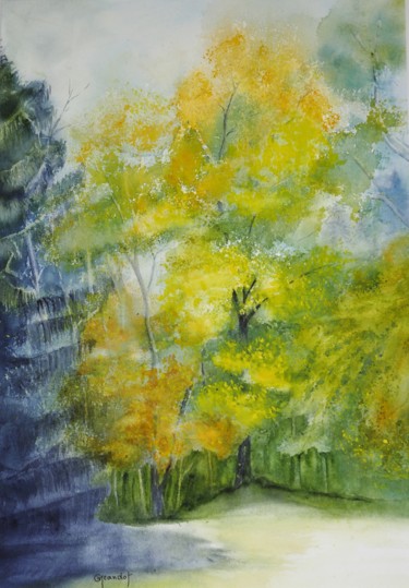 Pintura intitulada "Rêve d'automne." por Genevieve Jeandot, Obras de arte originais, Aquarela