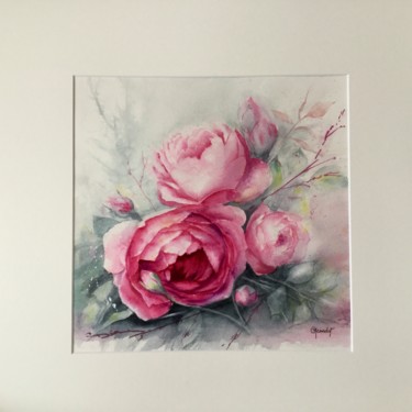 Painting titled "Roses du jardin" by Genevieve Jeandot, Original Artwork, Watercolor