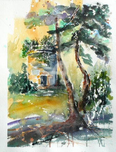 Painting titled "142 Le pigeonnier…" by Geneviève Lagarde, Original Artwork, Watercolor