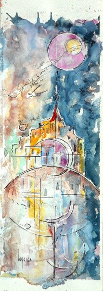 Painting titled "144 Village perché" by Geneviève Lagarde, Original Artwork, Watercolor