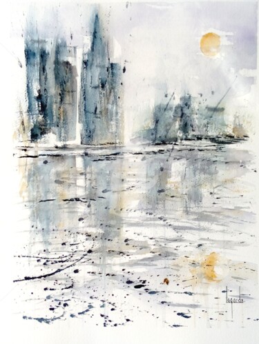 Painting titled "149 Brume sur la vi…" by Geneviève Lagarde, Original Artwork, Watercolor