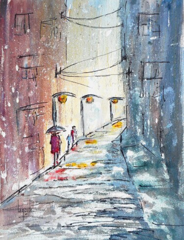 Painting titled "153 Il neige 1er Ma…" by Geneviève Lagarde, Original Artwork, Watercolor