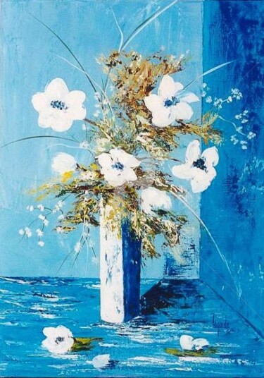 Schilderij getiteld "143  Fleurs blanches" door Geneviève Lagarde, Origineel Kunstwerk, Olie