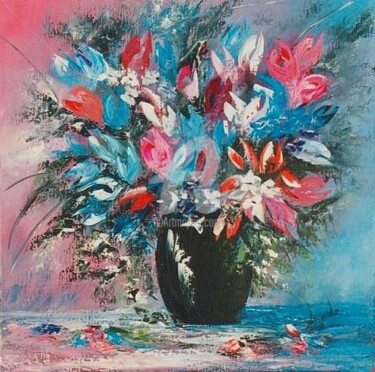 Schilderij getiteld "40  Tulipes bleues" door Geneviève Lagarde, Origineel Kunstwerk, Olie