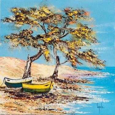 Peinture intitulée "167  Barques sur la…" par Geneviève Lagarde, Œuvre d'art originale, Huile