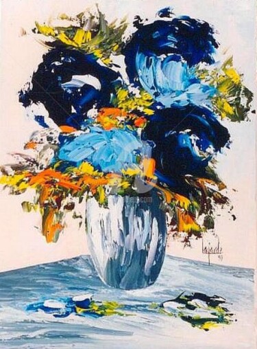 Schilderij getiteld "177 Roses bleues" door Geneviève Lagarde, Origineel Kunstwerk, Olie