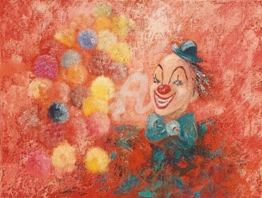 Peinture intitulée "52  Le clown" par Geneviève Lagarde, Œuvre d'art originale, Huile