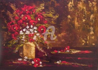 Картина под названием "245  Le vase aus fe…" - Geneviève Lagarde, Подлинное произведение искусства, Масло