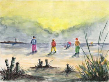 Dessin intitulée "14  Pêche à pied" par Geneviève Lagarde, Œuvre d'art originale