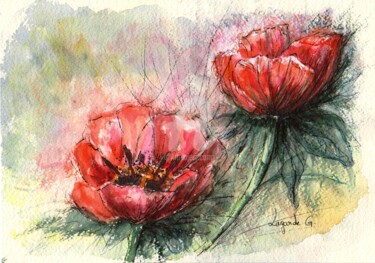 Painting titled "41  Coquelicots (+c…" by Geneviève Lagarde, Original Artwork