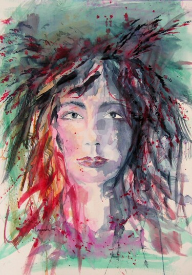 Painting titled "63  Médusa" by Geneviève Lagarde, Original Artwork, Watercolor