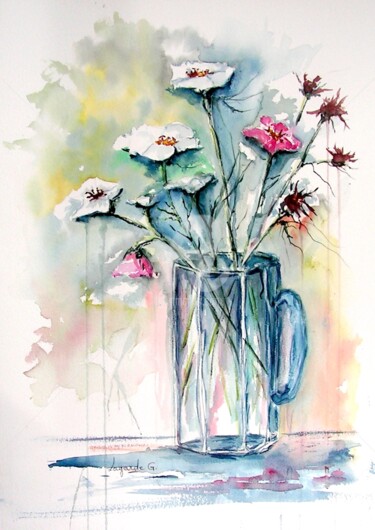 Peinture intitulée "67 Fleurs +cadre" par Geneviève Lagarde, Œuvre d'art originale