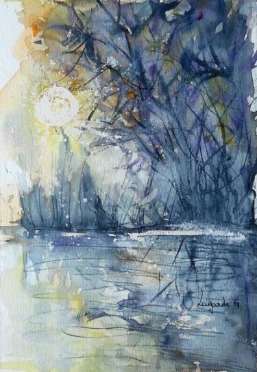 Peinture intitulée "76 Soleil du soir +c" par Geneviève Lagarde, Œuvre d'art originale, Aquarelle