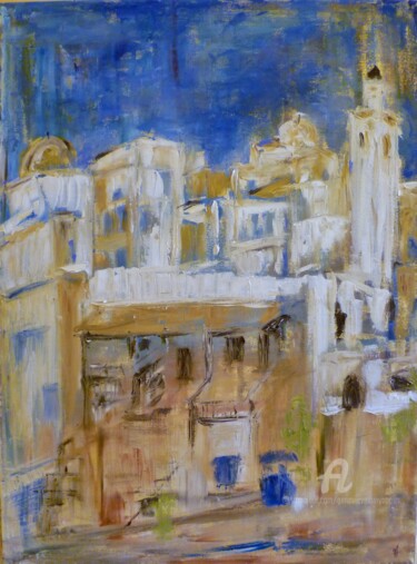 Peinture intitulée "Sidi Bou SaÏd un été" par Geneviève Lamya Pous, Œuvre d'art originale, Huile Monté sur Châssis en bois