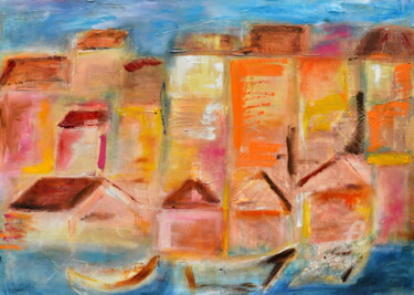 Painting titled "Sud" by Geneviève Lamya Pous, Original Artwork, Oil Mounted on Wood Stretcher frame