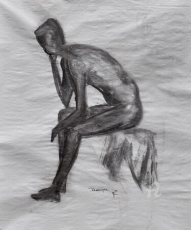 Drawing titled "Dominique" by Geneviève Lamya Pous, Original Artwork, Charcoal