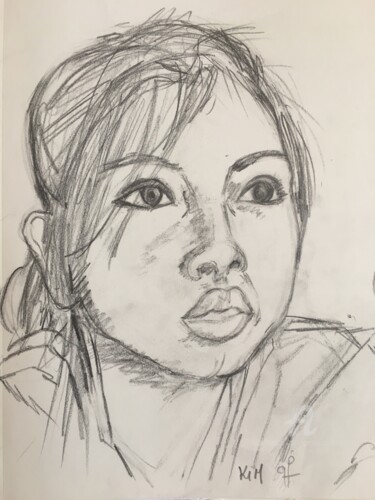 Drawing titled "Kim" by Geneviève Lamya Pous, Original Artwork, Pencil