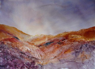 Painting titled "Collines 2" by Geneviève Liebert-Trenchant, Original Artwork, Watercolor