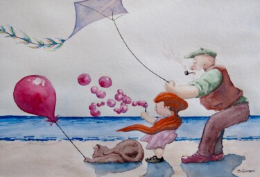 Painting titled "Oh My Bubbles" by Geni Gorani, Original Artwork, Watercolor