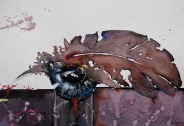 Painting titled "Eye Feather" by Geni Gorani, Original Artwork, Watercolor