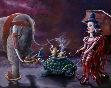 Malerei mit dem Titel "Tea Time" von Geni Gorani, Original-Kunstwerk, Öl