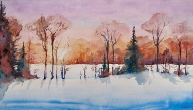 Schilderij getiteld "Winter Sunrise" door Geni Gorani, Origineel Kunstwerk, Aquarel