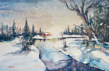 Pintura intitulada "A Taste Of Winter" por Geni Gorani, Obras de arte originais, Aquarela