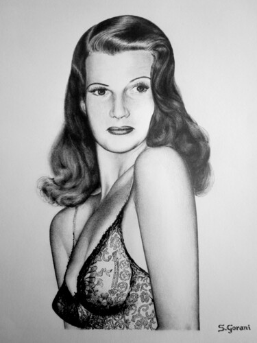 Drawing titled "Rita Hayworth" by Geni Gorani, Original Artwork, Pencil