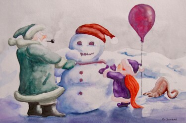 Malerei mit dem Titel "It's Cold Grandpa" von Geni Gorani, Original-Kunstwerk, Aquarell