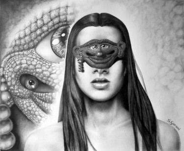 图画 标题为“Masked Beauty” 由Geni Gorani, 原创艺术品, 铅笔