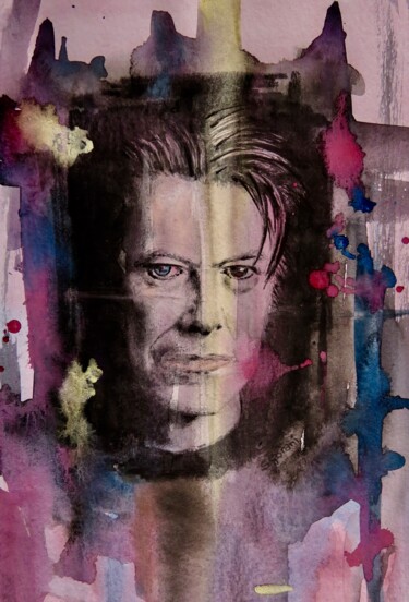 Schilderij getiteld "David Bowie" door Geni Gorani, Origineel Kunstwerk, Aquarel