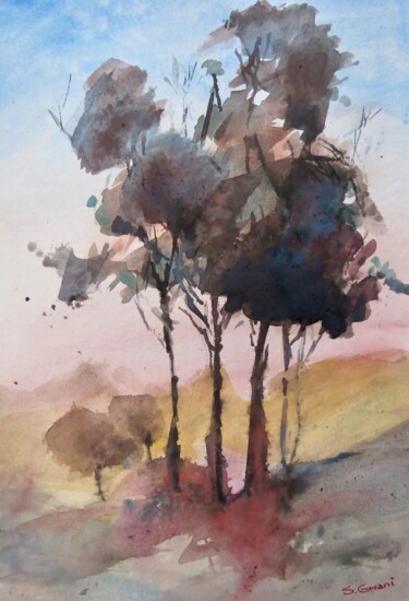 Painting titled "Trees" by Geni Gorani, Original Artwork, Watercolor