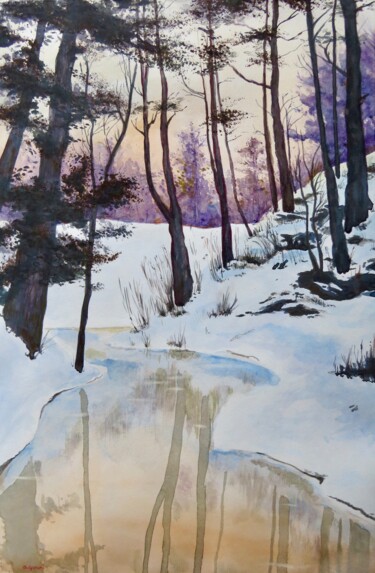 Painting titled "Winter Silence" by Geni Gorani, Original Artwork, Watercolor