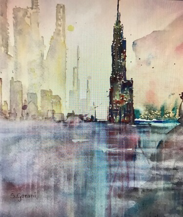 Peinture intitulée "Dream City" par Geni Gorani, Œuvre d'art originale, Aquarelle