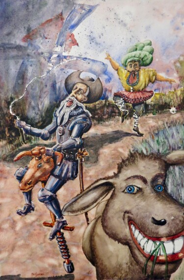 Malerei mit dem Titel "Don Quixote" von Geni Gorani, Original-Kunstwerk, Aquarell