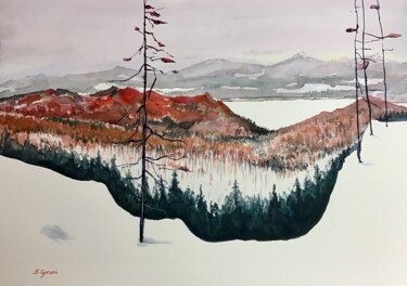 Painting titled "Frozen Lake" by Geni Gorani, Original Artwork, Watercolor