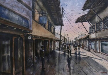 Malerei mit dem Titel "Old Bazaar" von Geni Gorani, Original-Kunstwerk, Aquarell