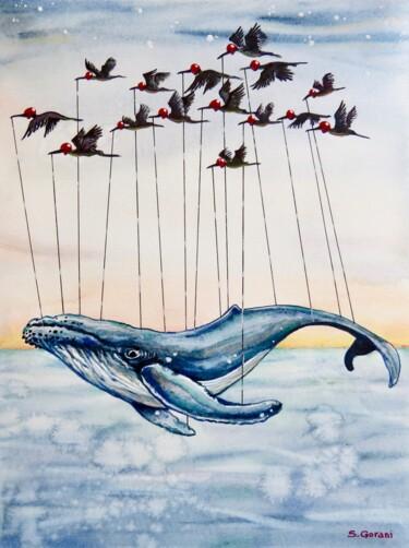 제목이 "Flying Whale"인 미술작품 Geni Gorani로, 원작, 수채화