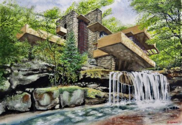 Malerei mit dem Titel "Fallingwater" von Geni Gorani, Original-Kunstwerk, Aquarell