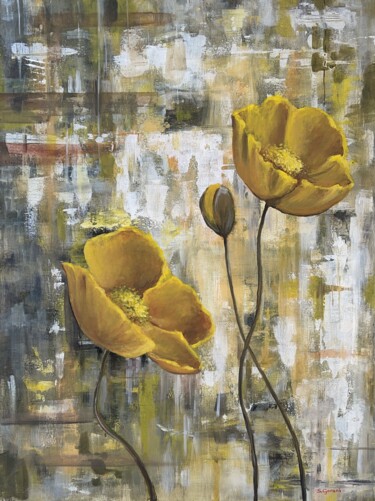 Schilderij getiteld "Yellow Flowers" door Geni Gorani, Origineel Kunstwerk, Acryl