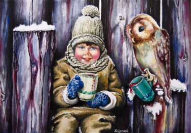 Painting titled "Sharing A Hot Choco…" by Geni Gorani, Original Artwork, Watercolor