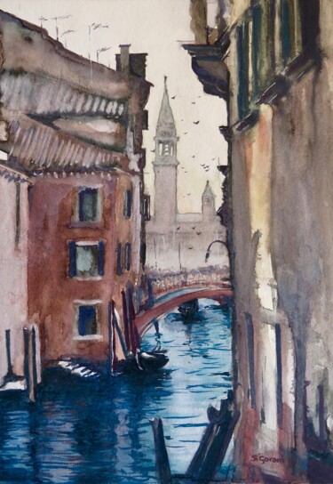 Pintura intitulada "Morning In Venice" por Geni Gorani, Obras de arte originais, Aquarela