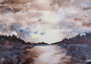 Pintura intitulada "Evening Light" por Geni Gorani, Obras de arte originais, Aquarela