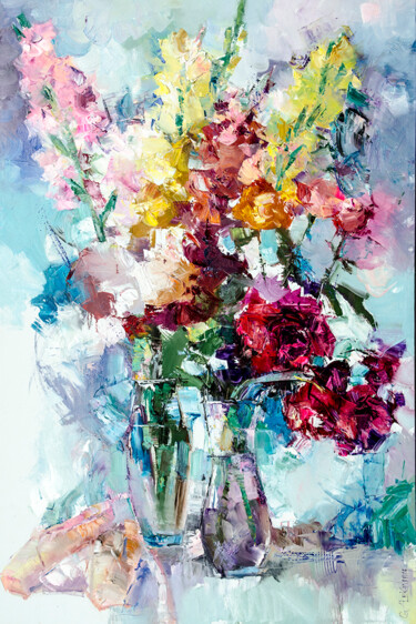 Peinture intitulée "flowers&pointes" par Gennadi Alekhnovich, Œuvre d'art originale, Huile