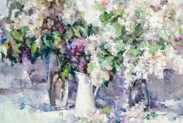 Pintura intitulada "Lilac bush" por Gennadi Alekhnovich, Obras de arte originais, Óleo