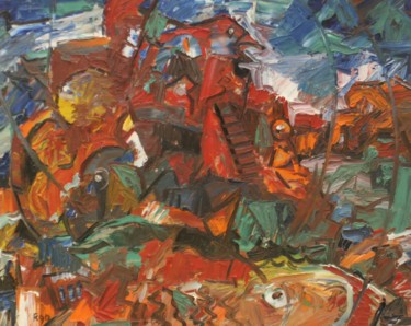 Painting titled "Red bush" by Gennadi Kurlenkov, Original Artwork