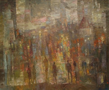 Painting titled "Rain in the city of…" by Gennadi Kurlenkov, Original Artwork, Oil