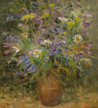Pittura intitolato ".Wildflowers" da Gennadi Kurlenkov, Opera d'arte originale, Olio