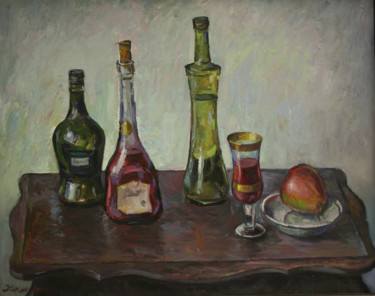 Картина под названием ".Wine and apple" - Gennadi Kurlenkov, Подлинное произведение искусства, Масло