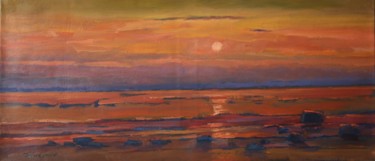 Pittura intitolato "The evening sea" da Gennadi Kurlenkov, Opera d'arte originale, Olio